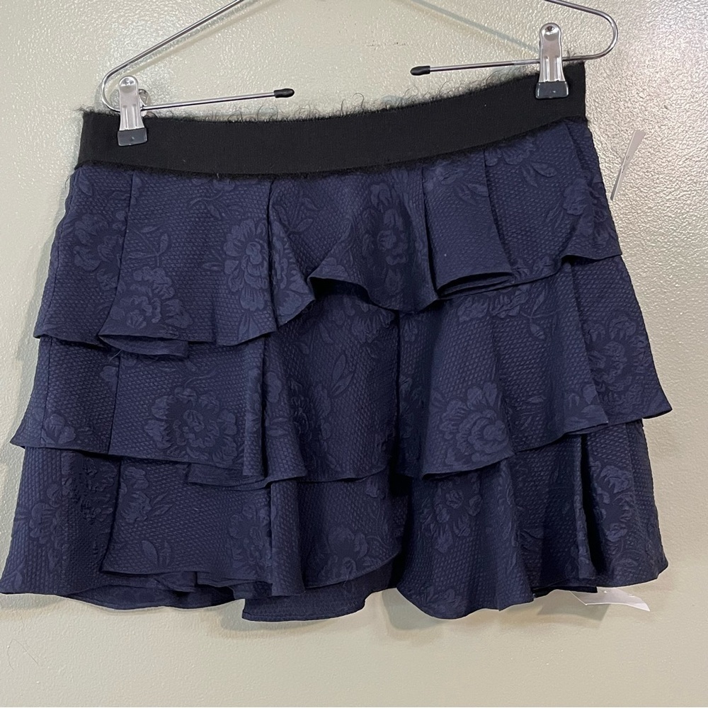 Derek Lam 10 Crosby Tired 100% Silk Navy Blue Tiered Mini Skirt Size 2